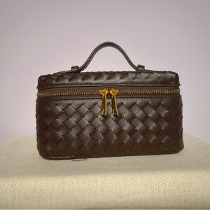 Brown Woven Eco Friendly Leather Handbag with Gold Zipper